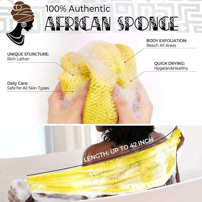 RelaxScene African Net Sponge Authentic - 2 Pieces Exfoliating Body Scrubber Bath Sponge York&Slate - Back Scrubber Washcloth for Shower - Real African Scrub Exfoliator Body Care Bathing Accessorie - Image 2